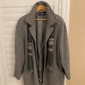 Women's Gray Wool Coat (w/ patterned Scarf)